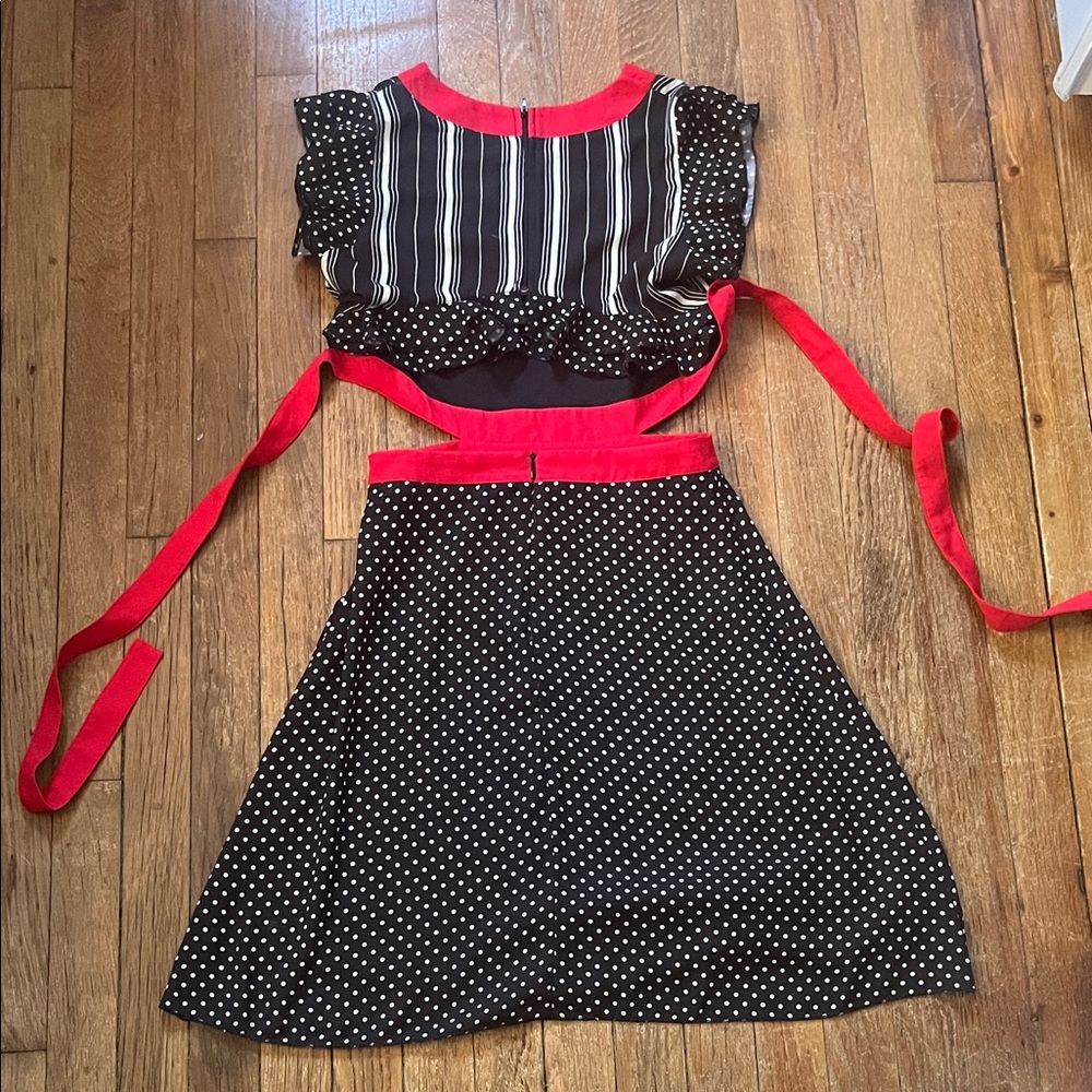 Black and Red Polka Dot Dress with Stripes